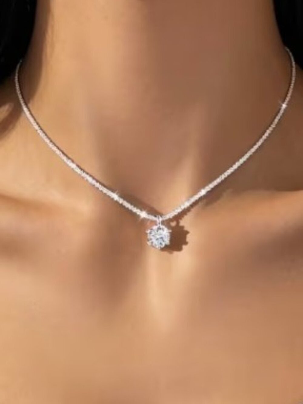 18k White Gold Plated 925 Sterling Silver Synthetic Zircon Collarbone Necklace